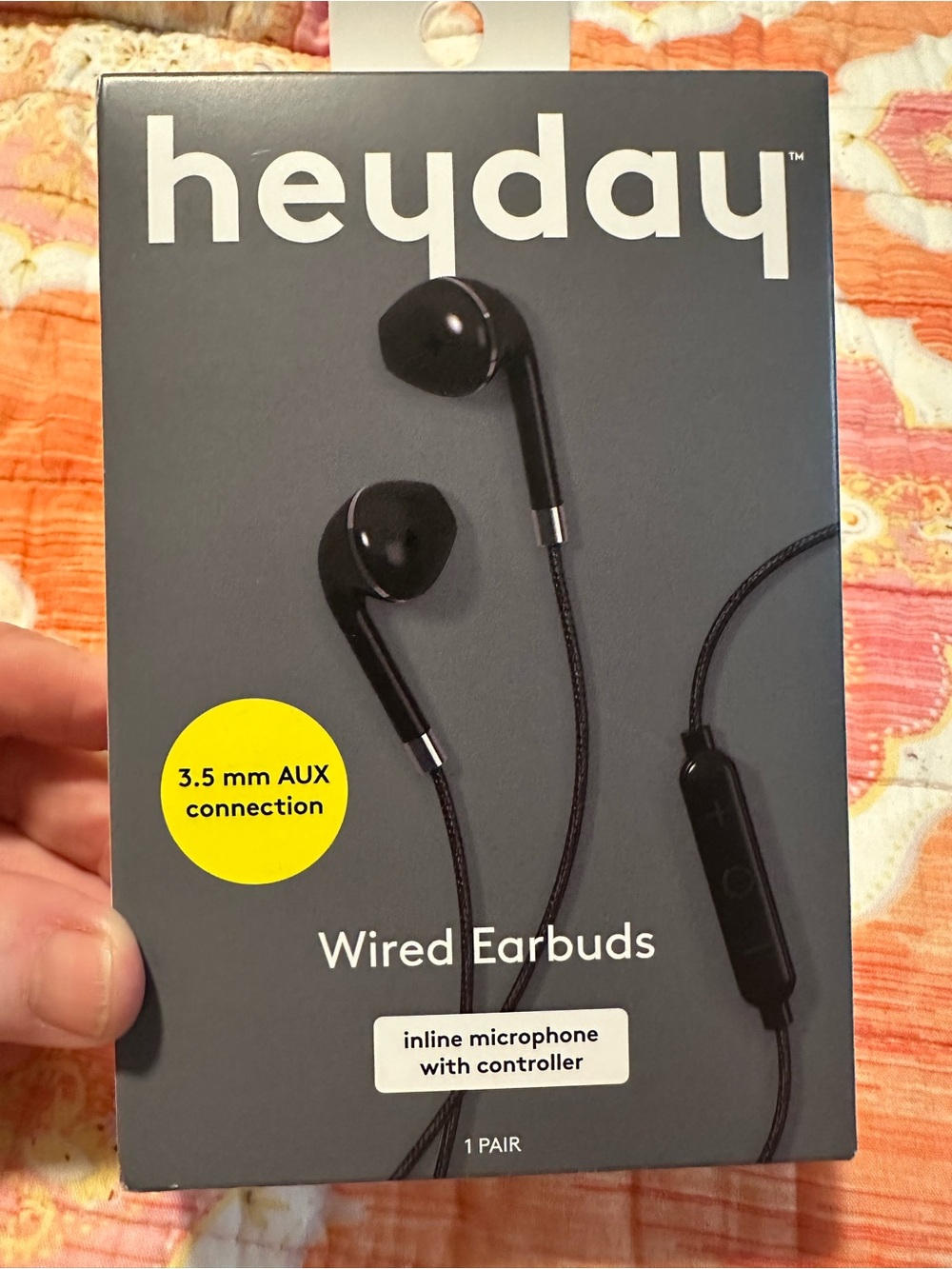 🎧 Heyday Black Wired Earbuds 3.5mm AUX Inline Microphone Controller NIB